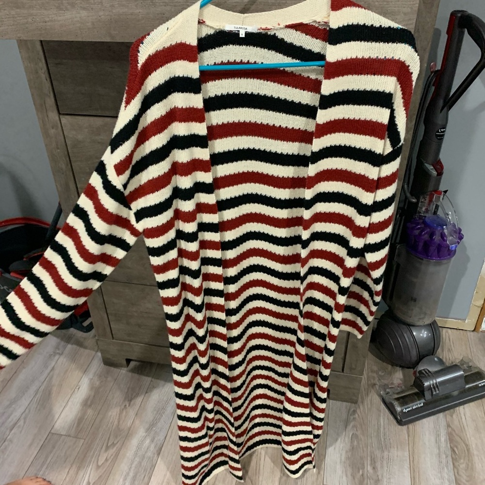 Tularosa Striped Cardigan in Red, Black, and Cream